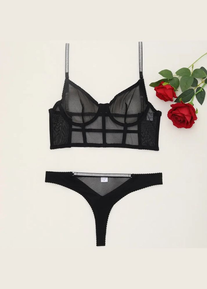 Чорний демісезонний еротичний комплект нижньої білизни жіночий No Brand