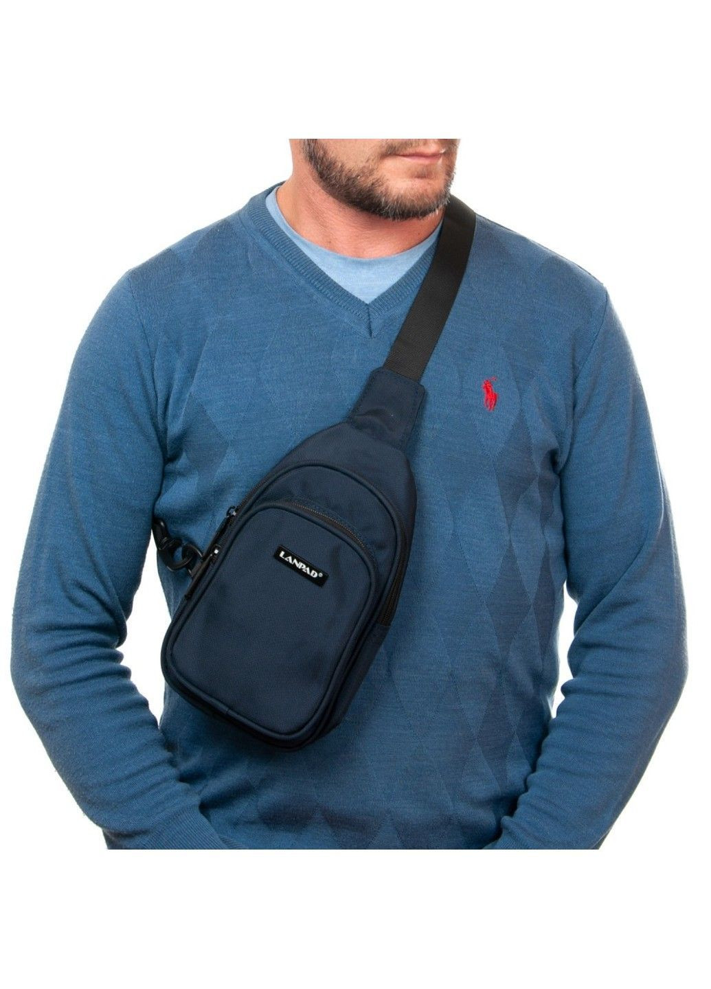 Мужская тканевая сумка-слинг 63744 blue Lanpad (366092151)