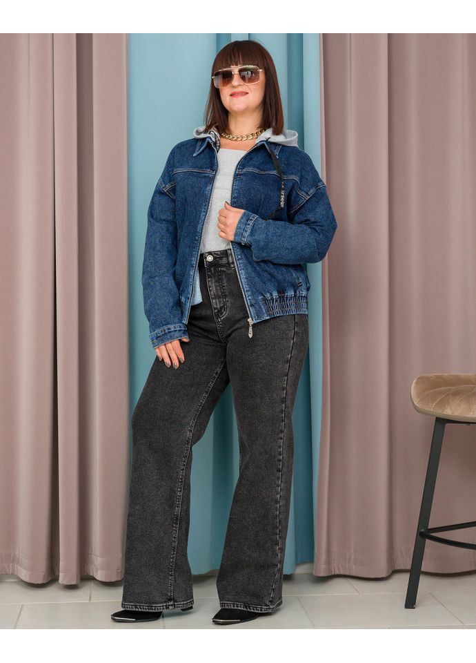 Синий женский джинсовый бомбер lj w858 Alenka Plus - демисезонный