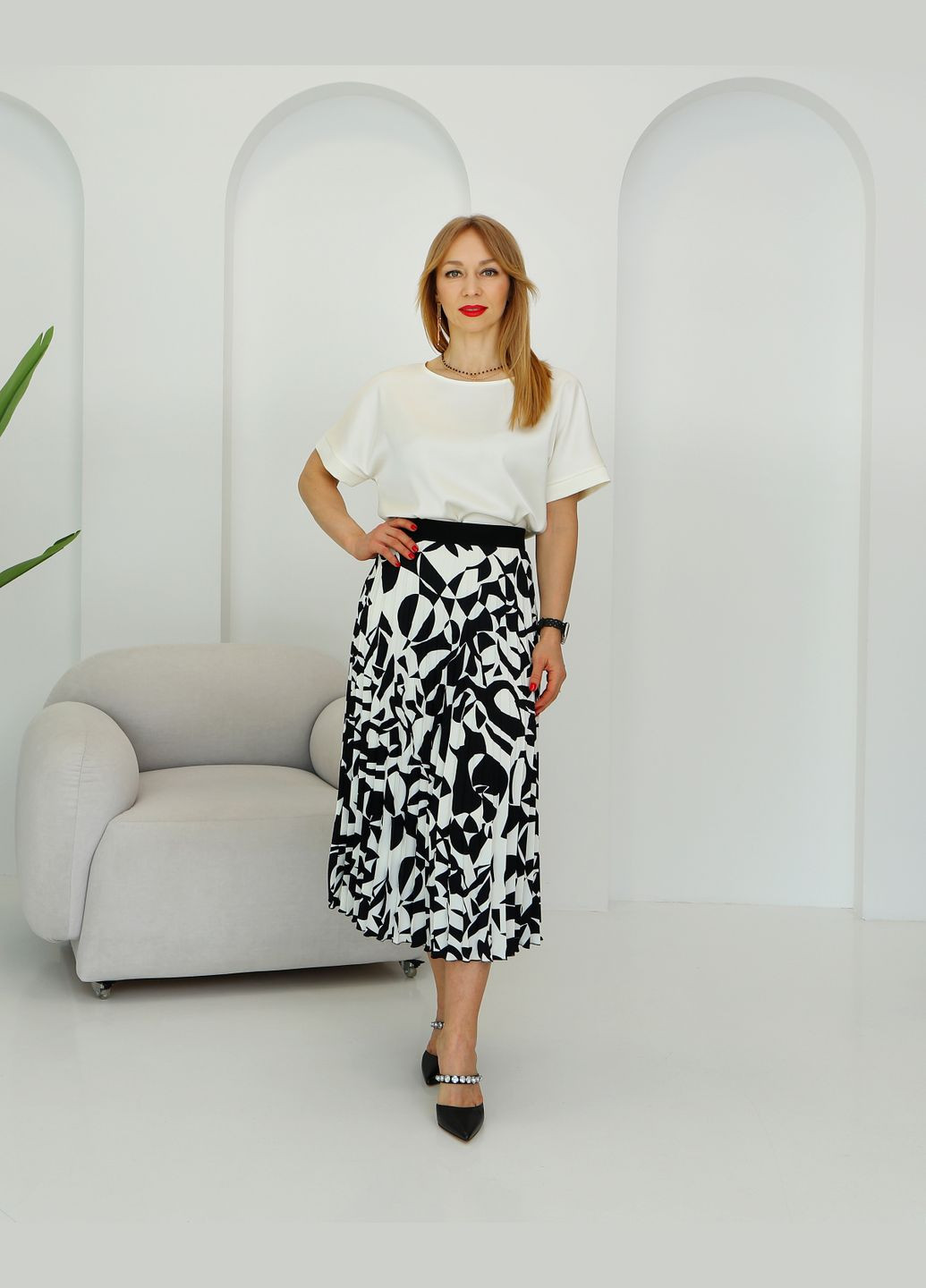 Плісирована спідниця 388СТ чорна принт2 No Brand (331561653)
