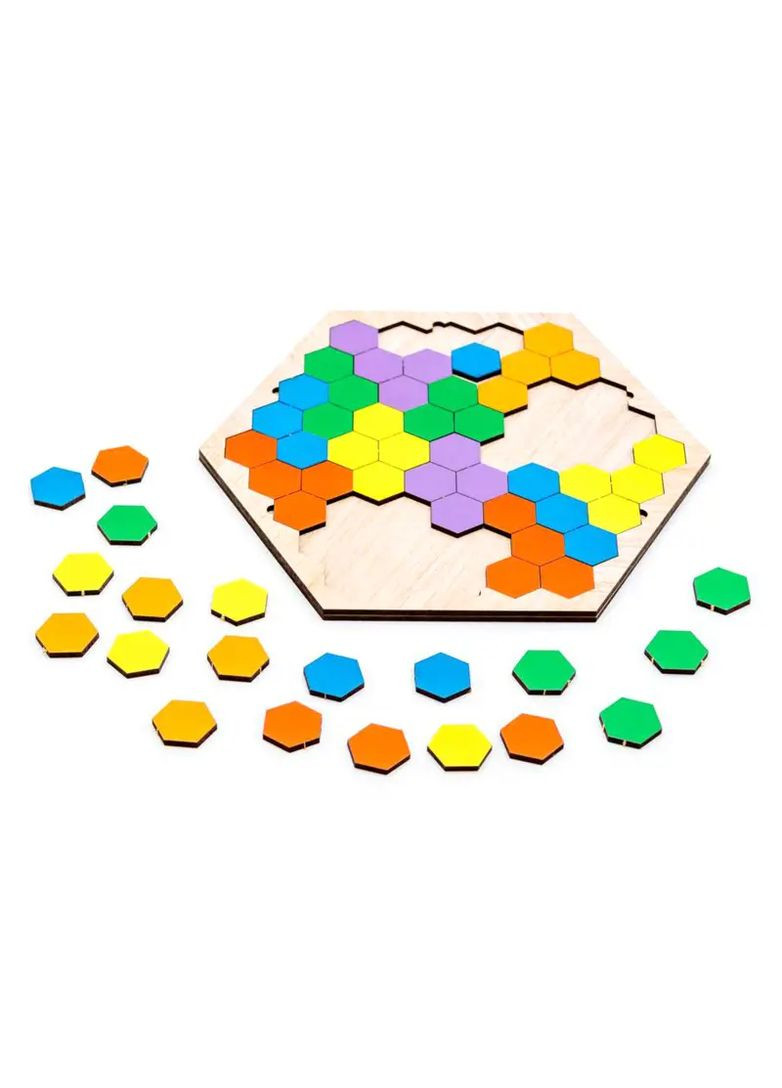 Дерев'яна настільна гра-пазл Шестигранник матеріал дерево в асортименті Puz-22079 PuzzleOK Дер2079 (370651412)