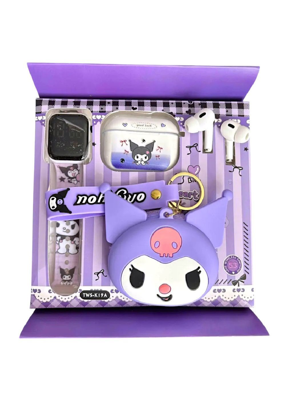Подарочный комплект беспроводные Bluetooth наушники с зарядным кейсом часами брелоком для детей (481933-Prob) Куроми Unbranded (368798945)