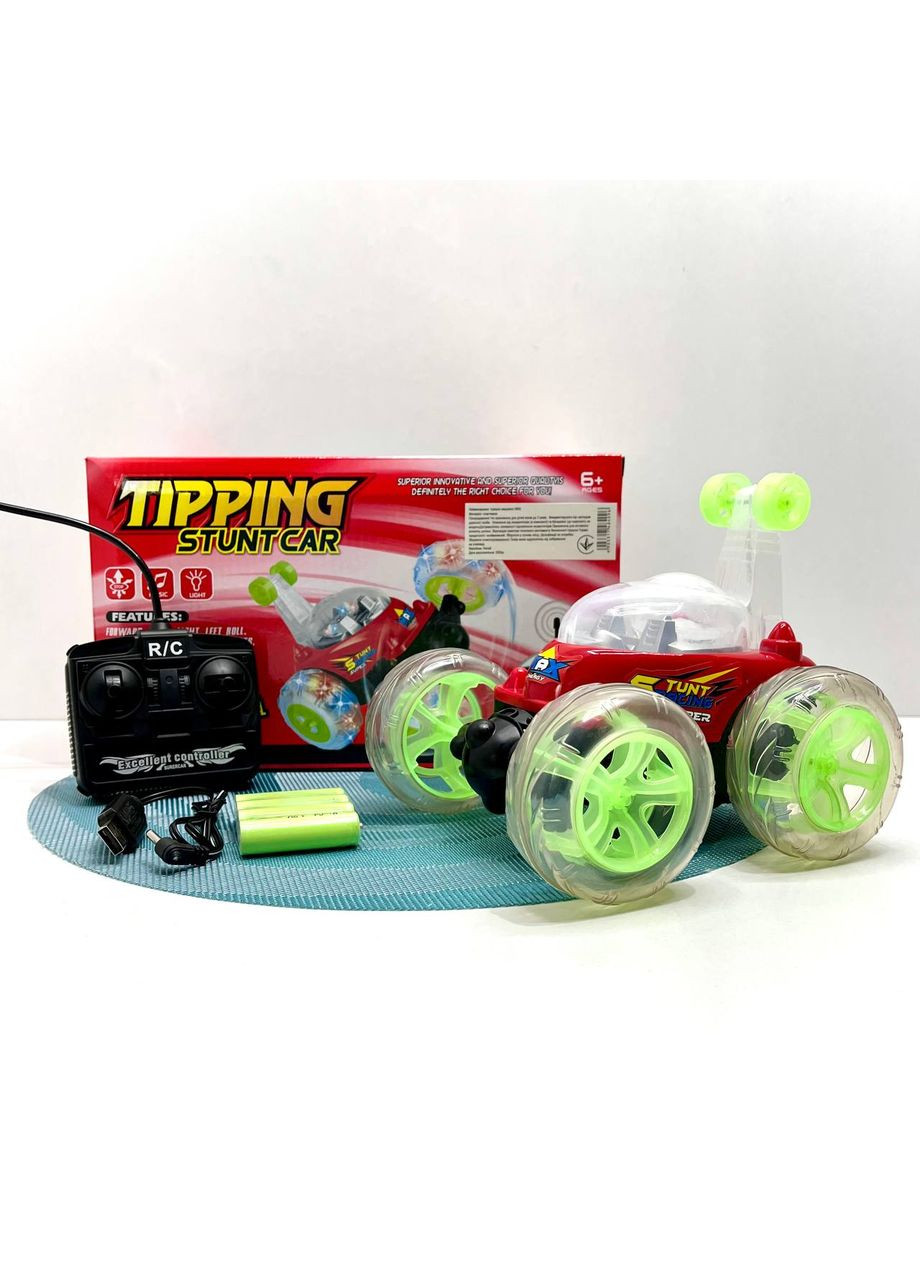 Машинка перевертыш на радиоуправлении трюковая со световыми и звуковыми эффектами Красная (9802) No Brand (365807452)