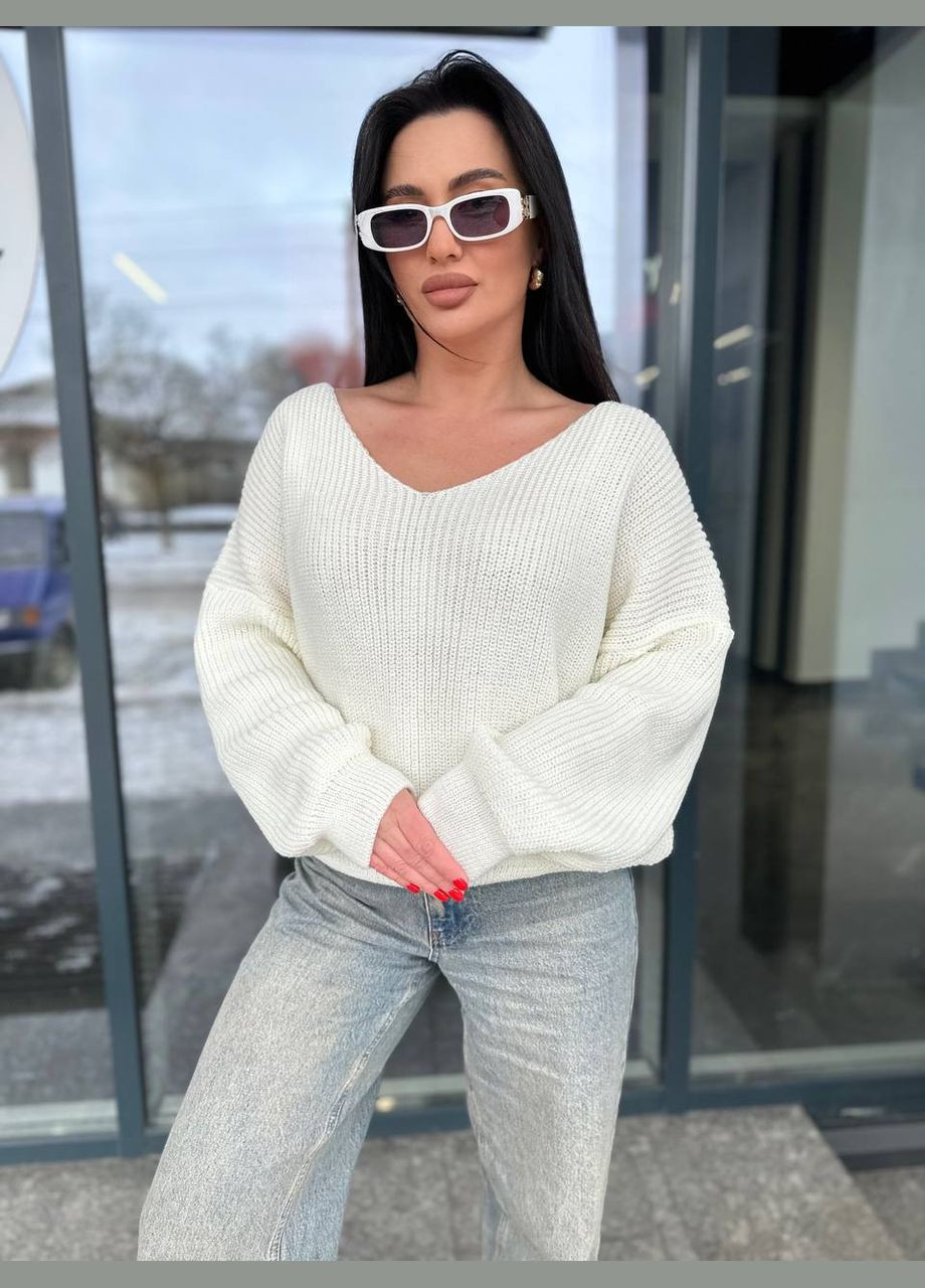 Молочний жіночий вовняний светр великих розмірів молочний You Best
