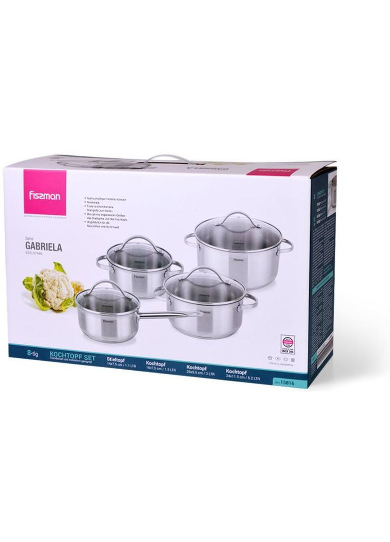 Набір кухонного посуду Gabriela, 8 предметів, з нержавіючої сталі Fissman (330018518)