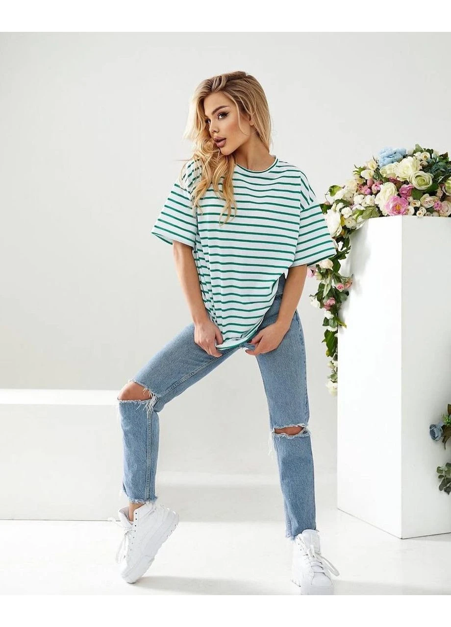 Удлиненная футболка в полоску Fashion - (380809193)