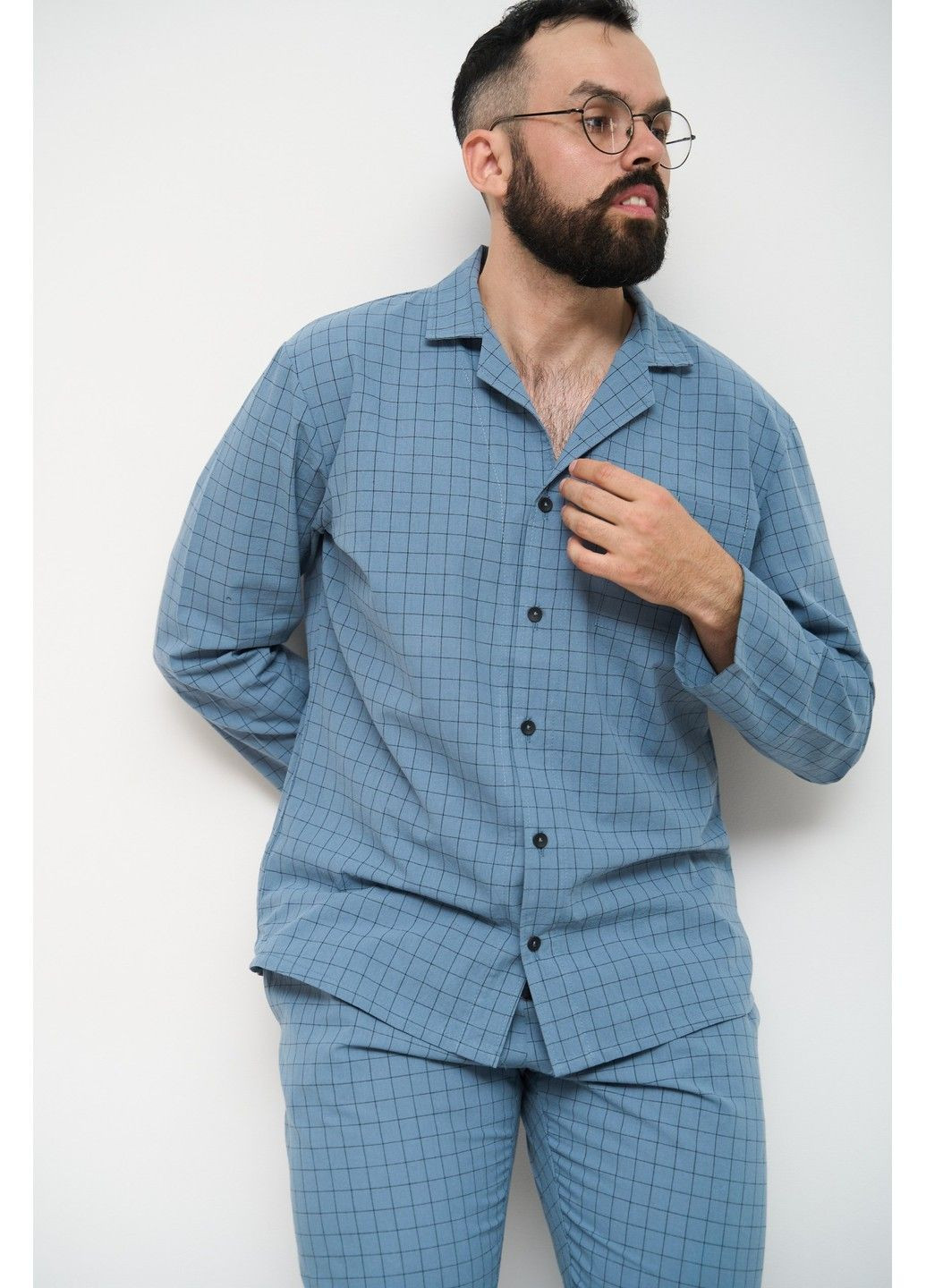 Пижама мужская в клетку вареный хлопок HOMELY синяя Handy Wear (293275192)