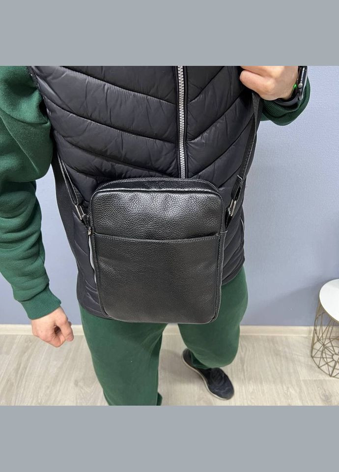 Чоловіча сумка через плече, барсетка з натуральної шкіри містка, чорна No Brand (354722029)