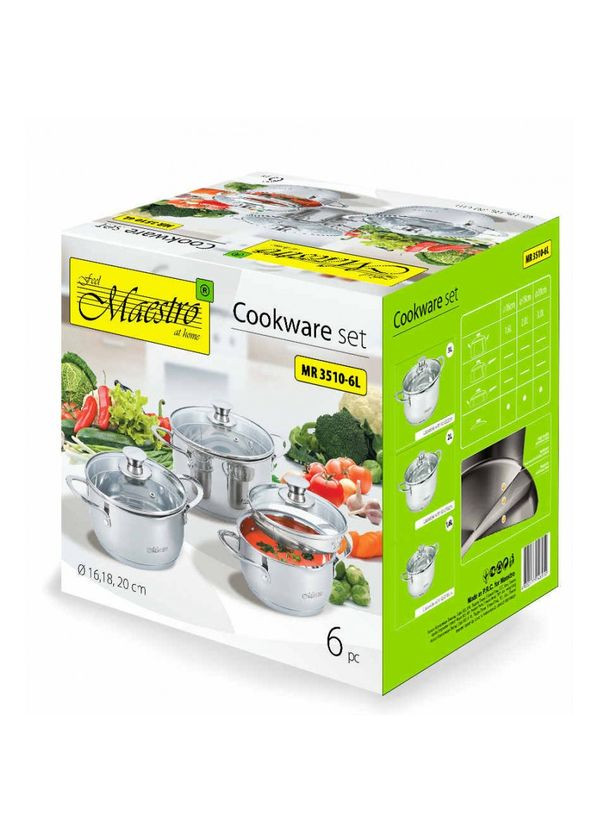 Набор кастрюль 6 предметов из нержавеющей стали с крышкой MR-3510-6 Maestro (350199823)