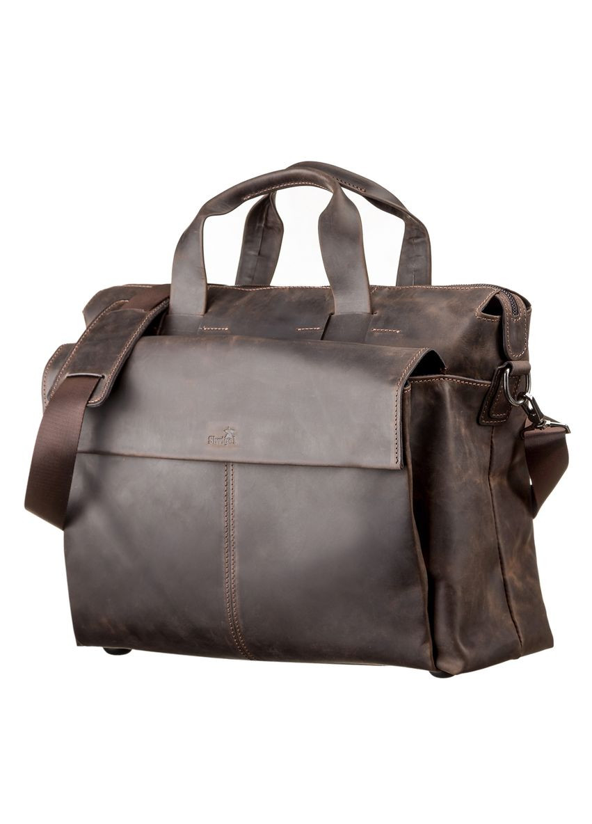 Большая сумка мужская кожаная через плечо 11119 Коричневая Shvigel (302008607)