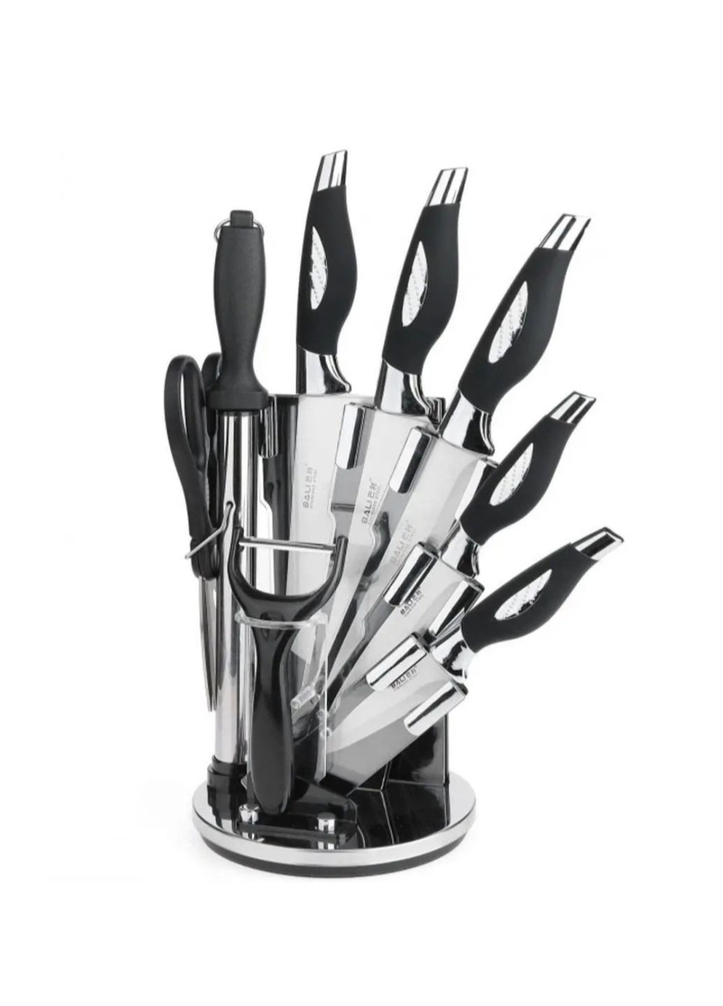 Набір кухонних ножів з підставкою 9 предметів No Brand чорний,