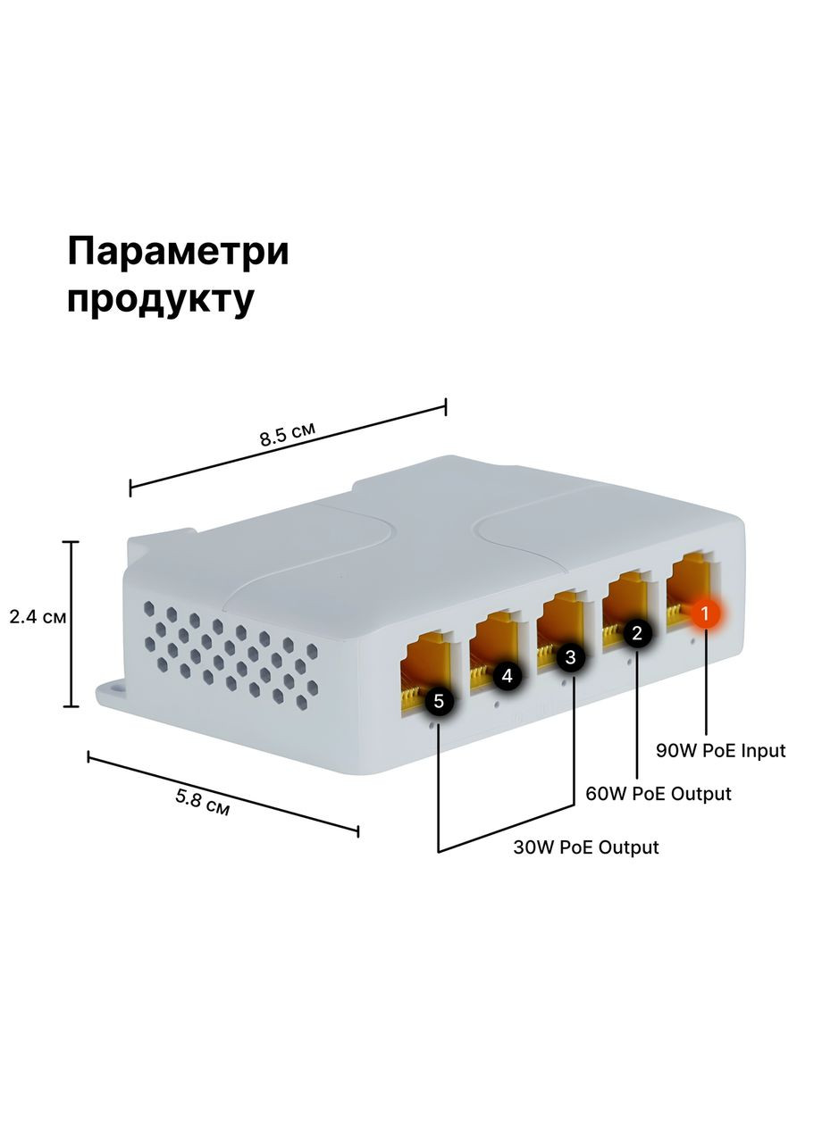 POE удлинитель NC-POE14GB 5-портовый, 1000 Мбит/с 90 Вт, Gigabit extender NanoConnect (299337774)
