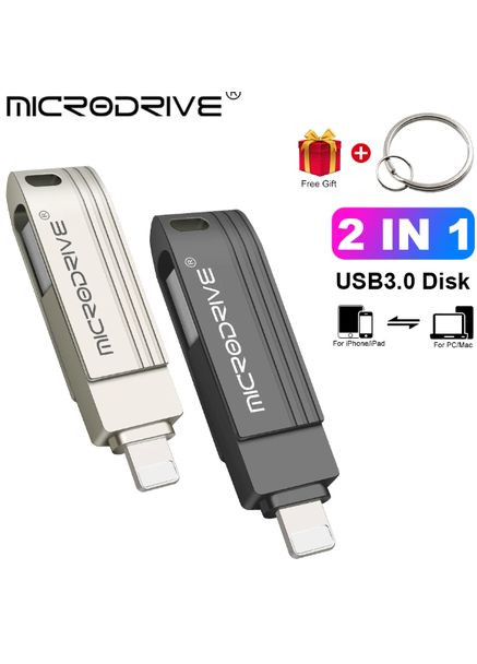Флешка металева 2в1 512ГБ USB-Lightning для Apple iPhone, iPad, комп'ютера A1 512GB OTG Чорний Microdrive (336381375)