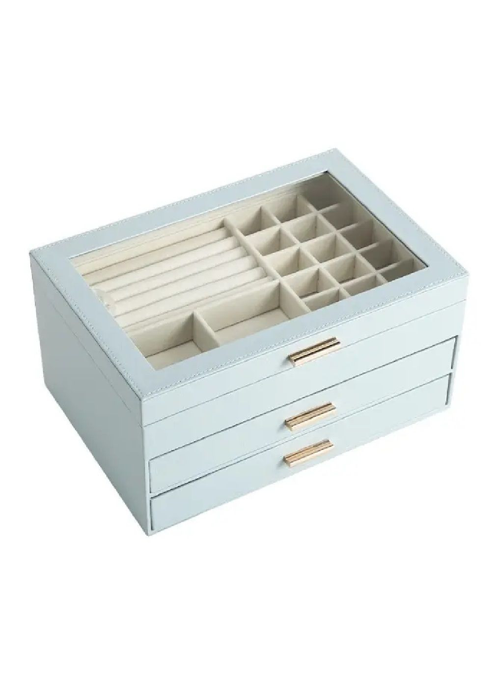 Шкатулка футляр короб для хранения украшений драгоценностей с прозрачной вставкой на крышке 27х13х18 см (479202-Prob) Голубая Unbranded (316173209)