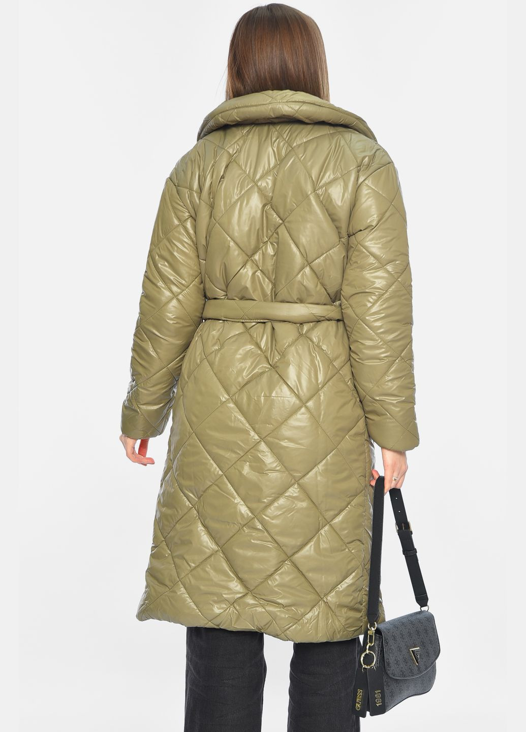 Оливкова демісезонна куртка жіноча подовжена демісезонна оливкового кольору Let's Shop