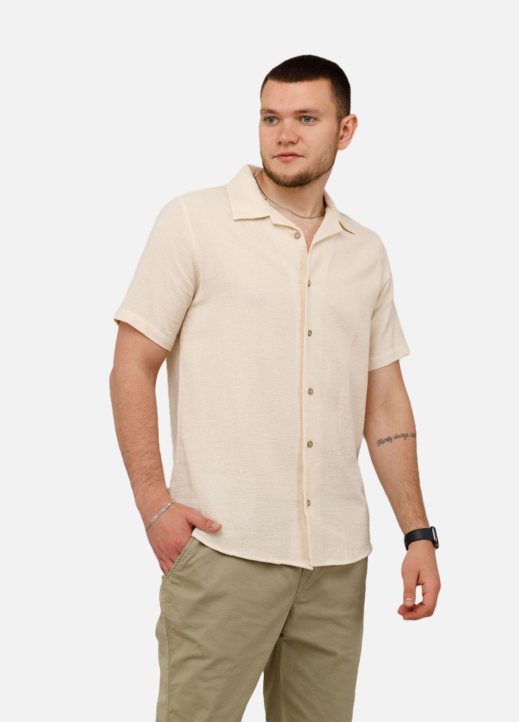 Чоловіча сорочка з коротким рукавом колір молочний ЦБ-00250659 Dex (297136899)