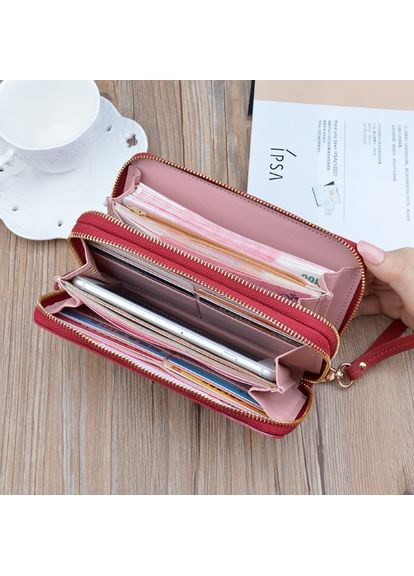 Модный женский клатч-кошелек на 2 отдела с ремешком экокожа розовый No Brand (351536997)