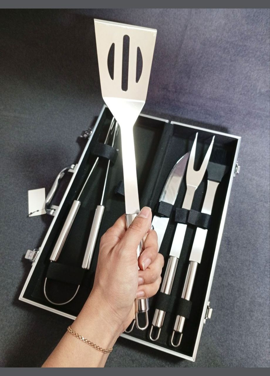 Набір для гриля та барбекю: 5 аксесуарів у кейсі - Для любителів BBQ - з нержавіючої сталі 2303 A-Plus (331863549)