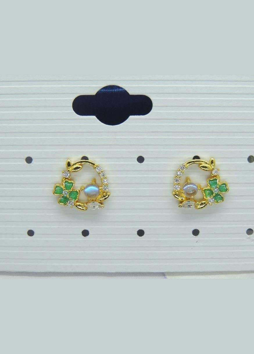Серьги женские под золото серьги гвоздики пусеты Клевер на удачу Liresmina Jewelry (289355735)
