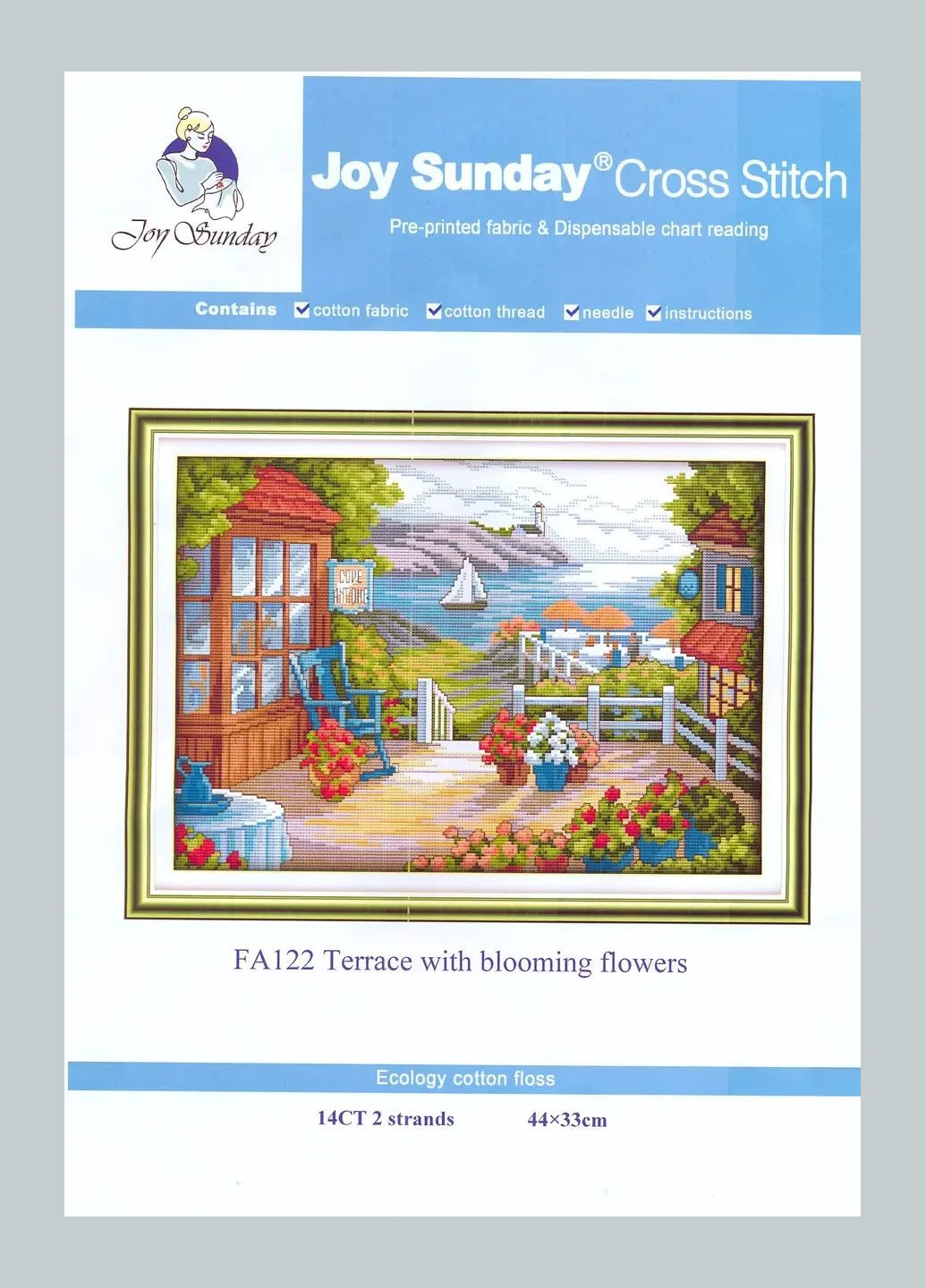 Набор для вышивания по нанесённой на канву схеме "Terrace with blooming flowers".AIDA 14CT printed, 44*33 см Joy Sunday (313613184)