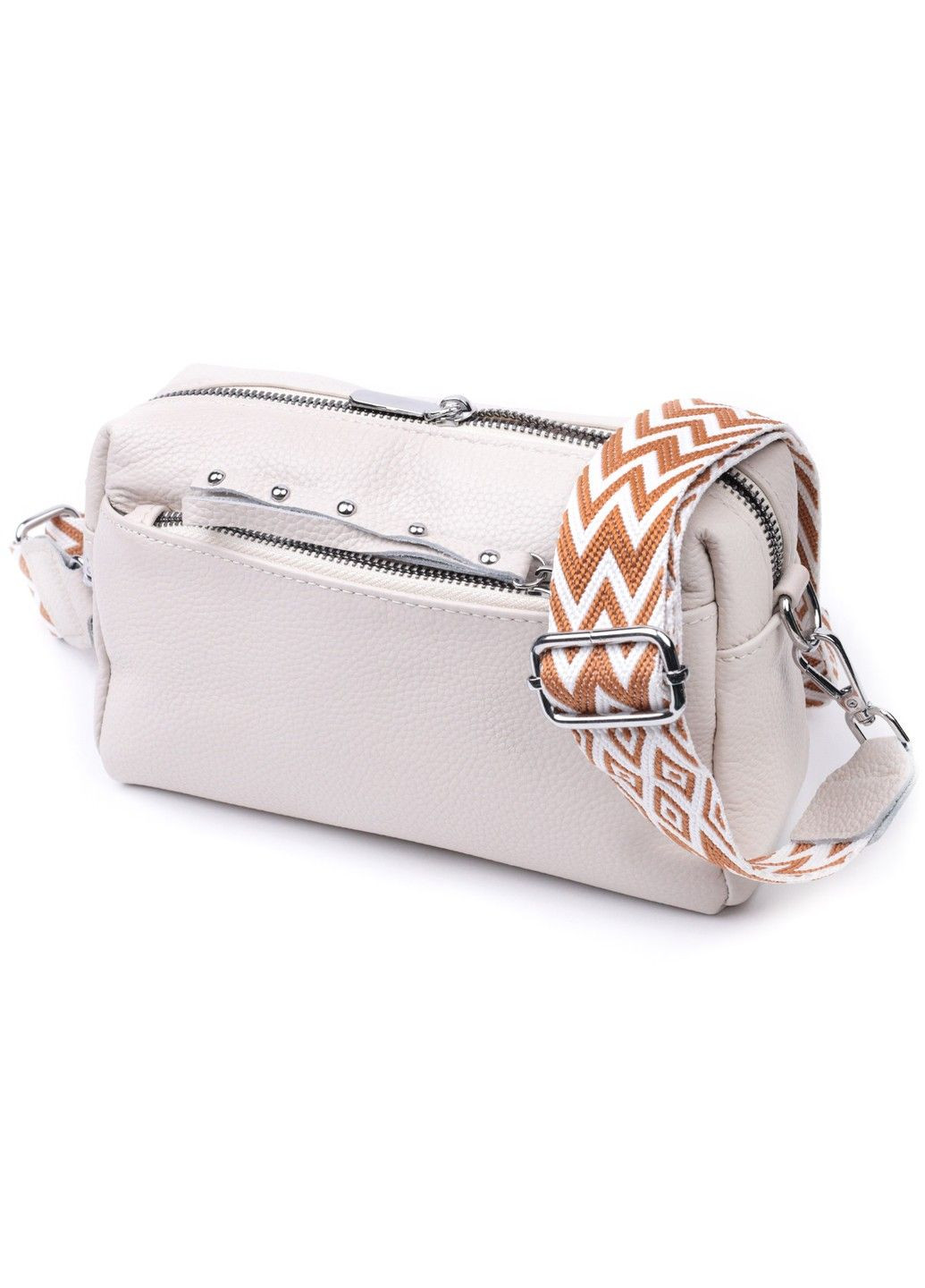 Цікава жіноча шкіряна сумка із стильним бігунком 22653 Біла Vintage (297983208)