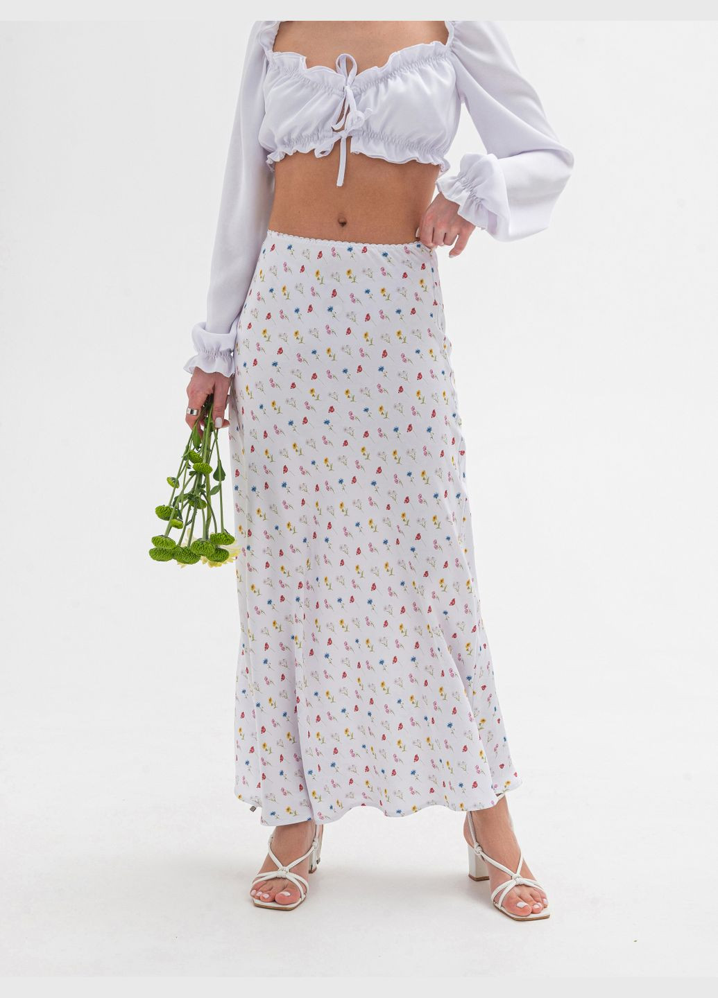 Белая повседневный цветочной расцветки юбка Ромашка