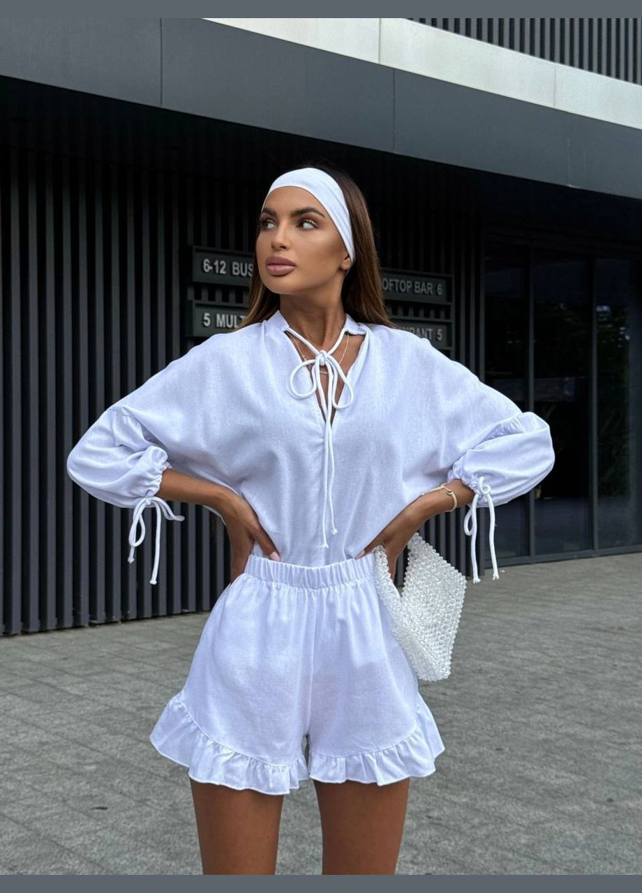 Жіночий лляний костюм блуза + шорти MonCher (333801169)