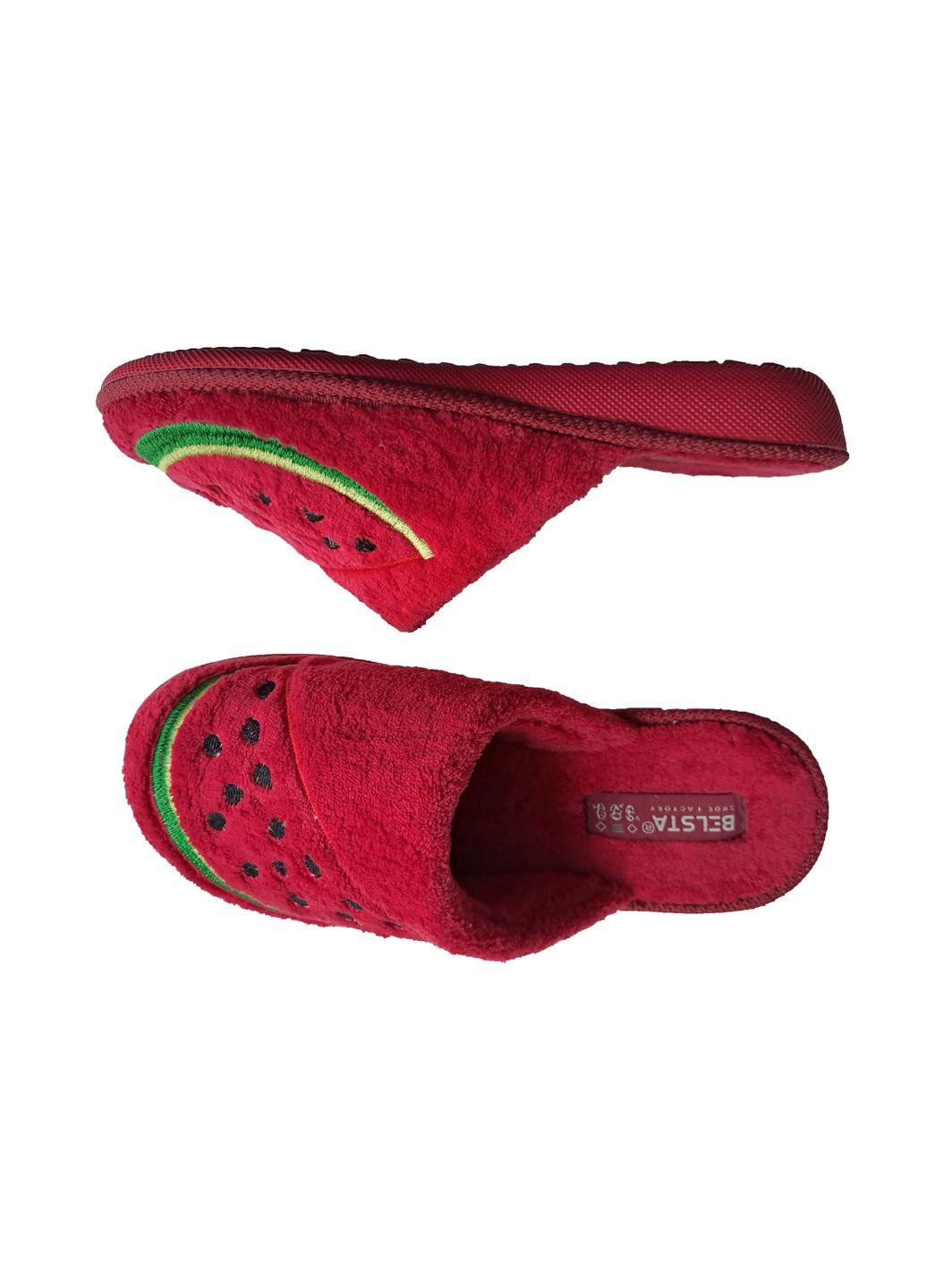 Красные тапочки женские закрытые махровые Белста с вышивкой