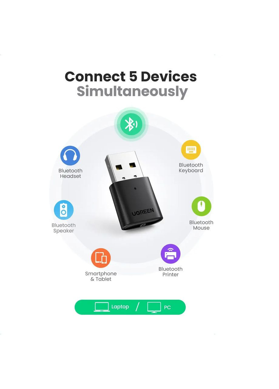Адаптер (UGR-80889) (UGR-80889) Ugreen CM390 USB Bluetooth 5.0 Adapter (361347702)