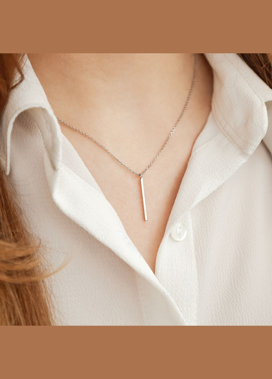 Комплект срібний Грані сережки пусети та кольє прямокутний підвіс на лацюжку Каштан (342334822)