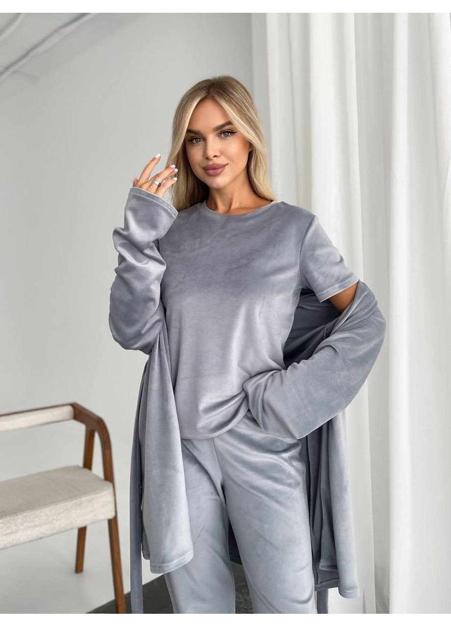Сіра всесезон піжама кофта + футболка + брюки Україна UMButik