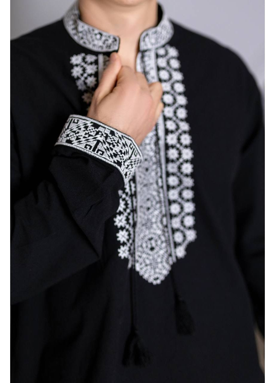 Чорна чоловіча вишиванка з геометричним орнаментом ESQ пряма бавовна (353307117)