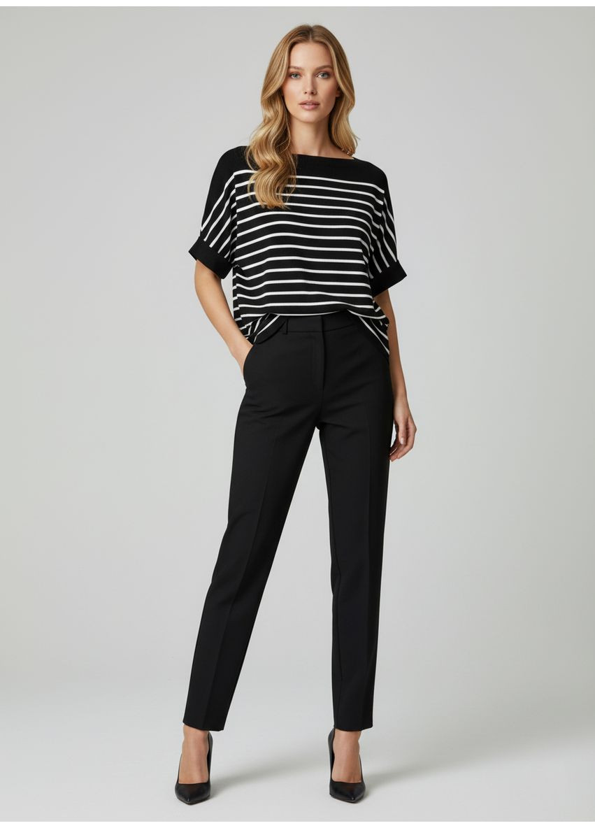 Жіночий вільний смугастий топ з рукавами «Кажан» Чорний Number Nine - (363261710)