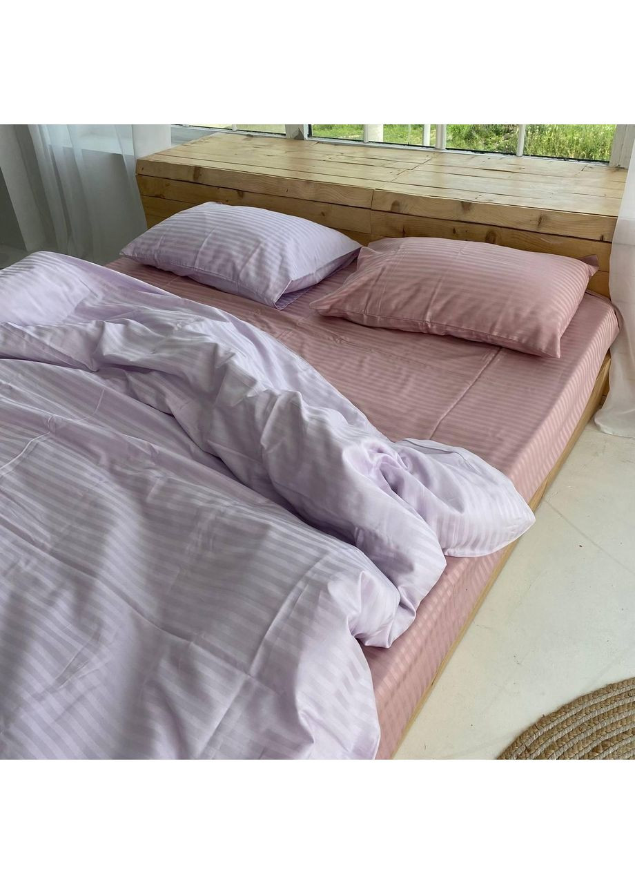 Постельное белье Пудра+Лаванда страйп сатин PREMIUM Евро размер, наволочки 50/70 No Brand (364216057)
