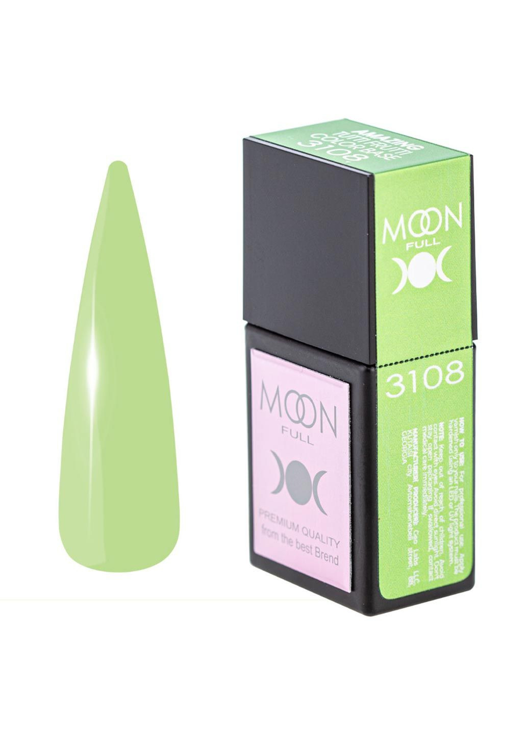Цветная база для ногтей Full Amazing Tutti Frutti № 3108 нежно-лаймовая, 12 мл Moon (297668563)