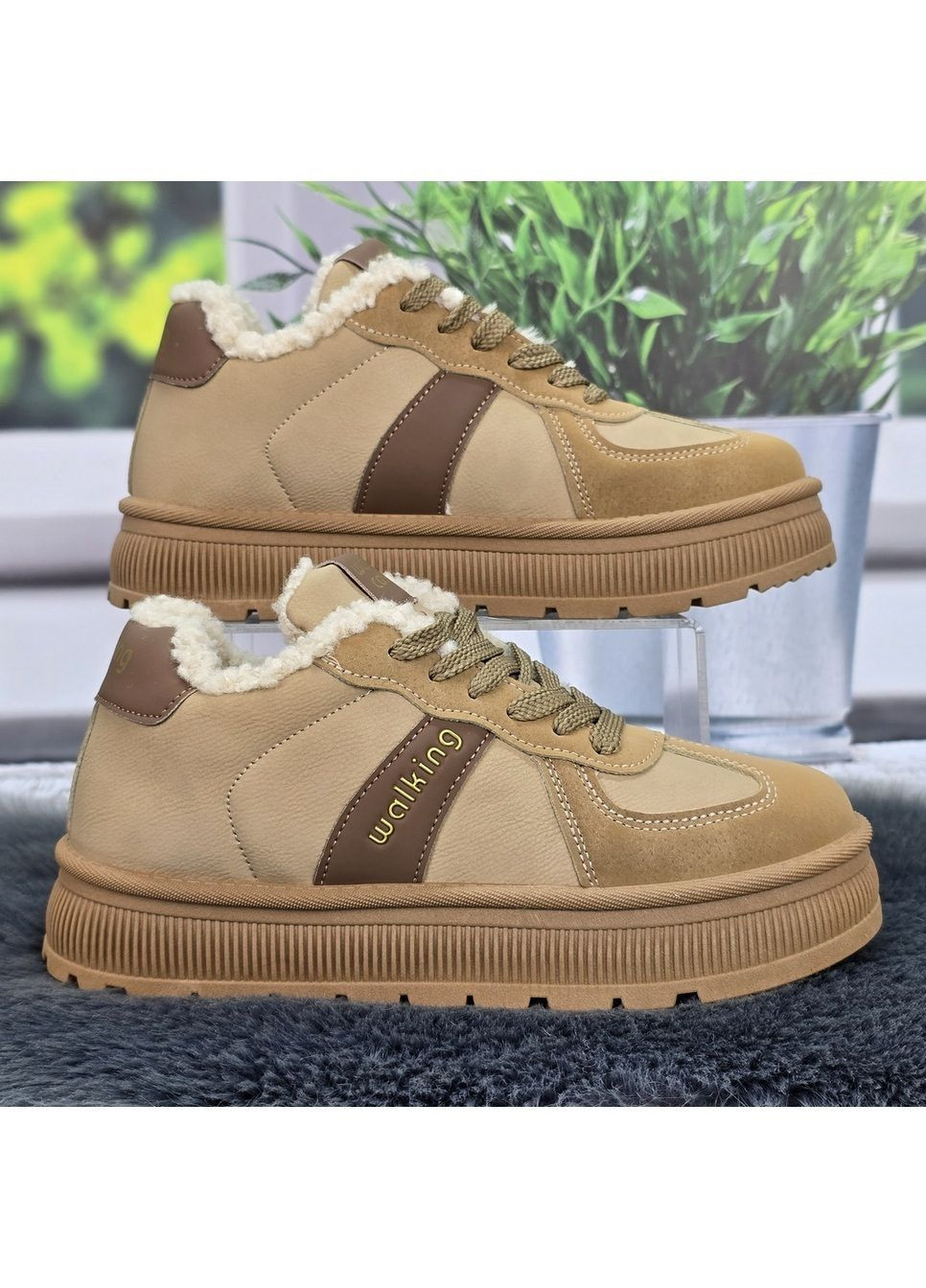 Зимние женские зимние кроссовки с искусственным мехом тедди Gipanis из искусственного нубука