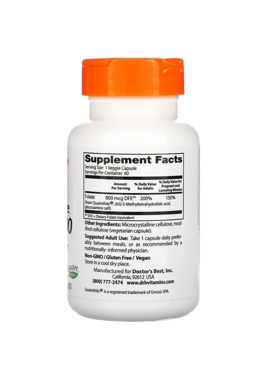 Фолат (Active folate) 800 мкг 60 капсул Doctor's Best (361118928)