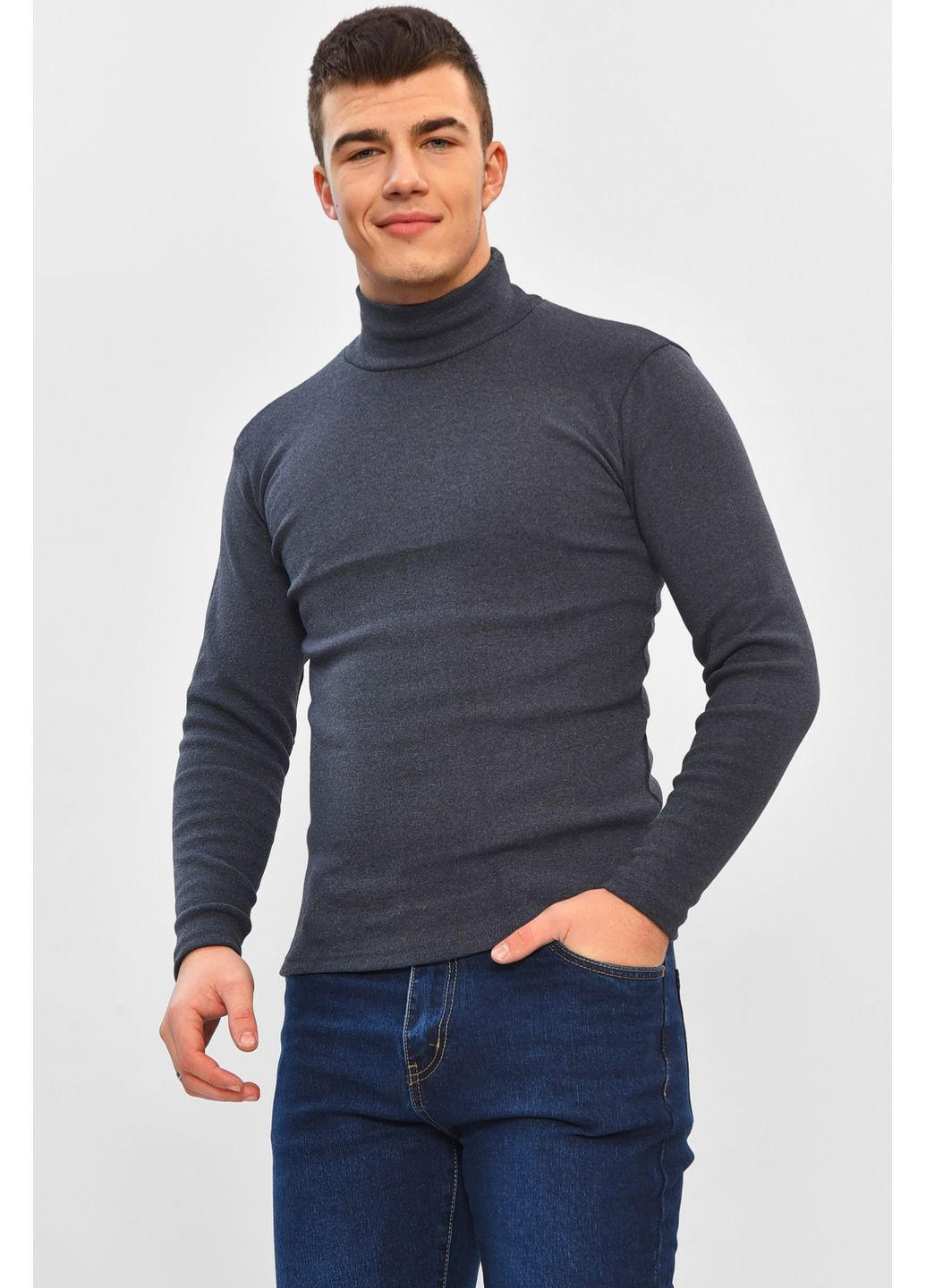 Гольф мужской однотонный на флисе тёмно-синего цвета Let's Shop (369474993)