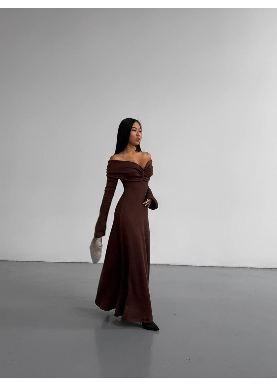 Коричнева вечірня сукня з мустанг рубчик — замір в описі DK/DL Мода без кордонів однотонна