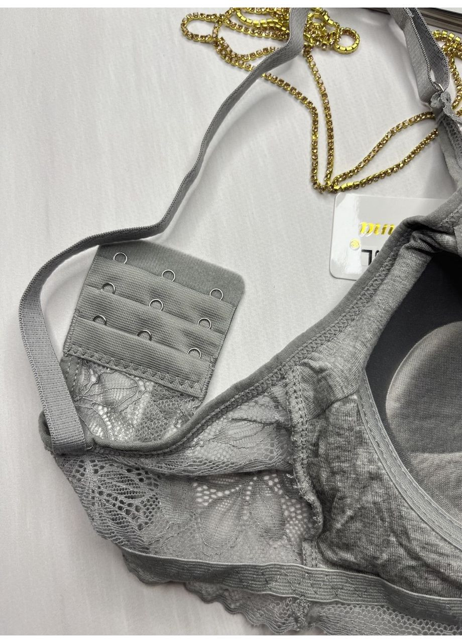 Серый топ топ-бюстгальтер кружевной без косточек Beisdanna без косточек спандекс, нейлон