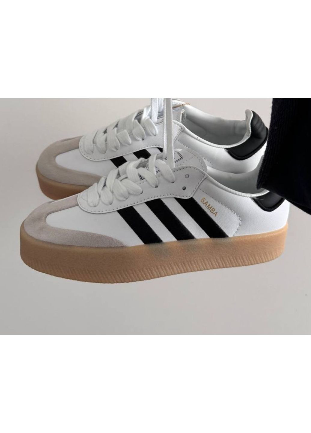 КРОССОВКИ ЖЕНСКИЕ ADIDAS SAMBA XLG WHITE BLACK АДИДАС САМБА No Brand чёрные демисезоны (368854864)