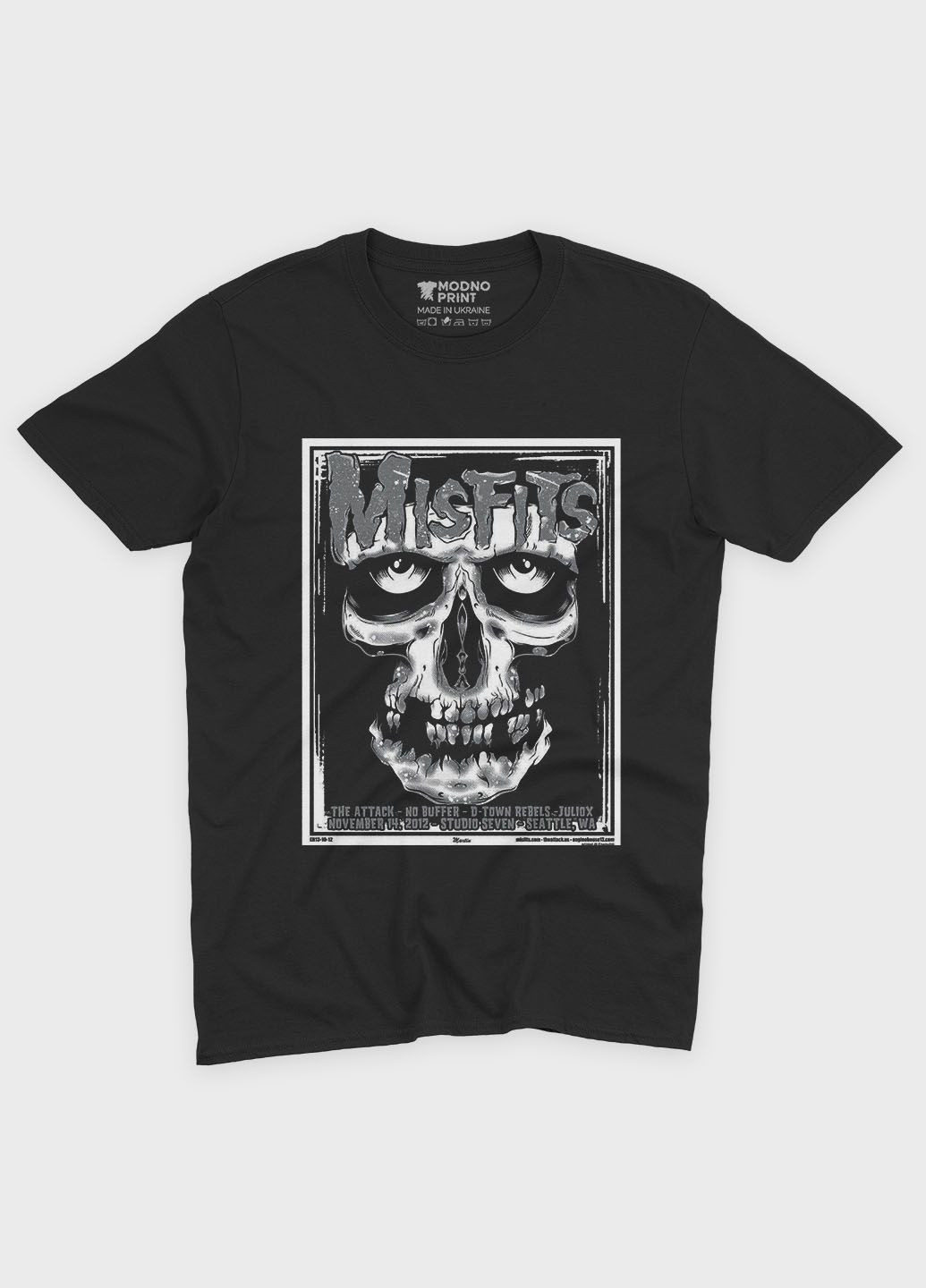 Черная летняя мужская футболка с рок принтом "misfits" (ts001-4-bl-004-2-252-f) Modno
