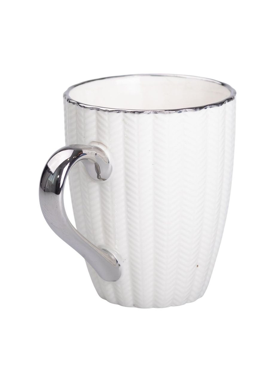 Чашка порцелянова 400 (мл) зі сріблястим обідком та ручкою Бежева RX-N231315BE Liling Rongxiang Ceramic (369143034)