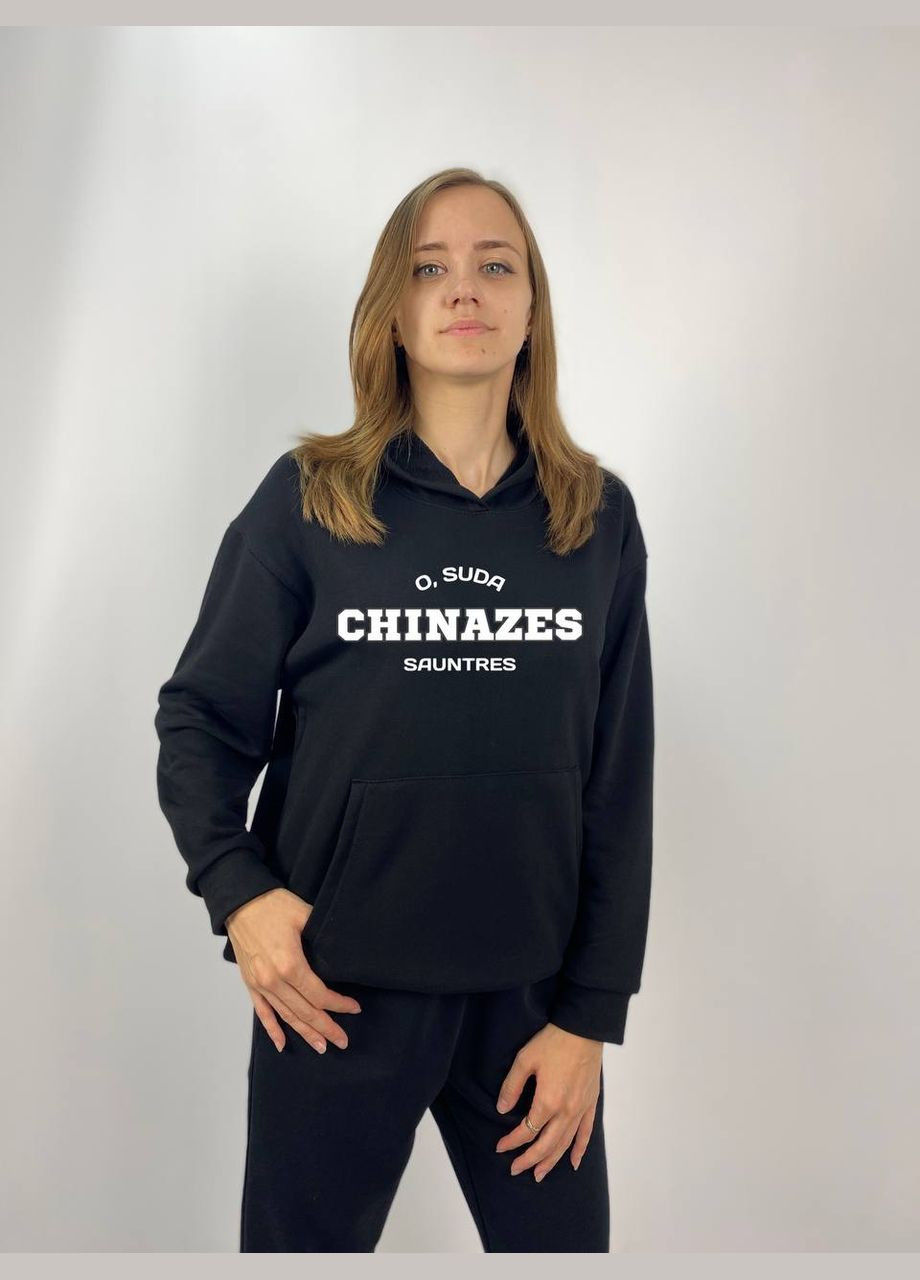 Женские худые без флиса с принтом "O, suda chinazes" Oversize в черном цвете (750) Hand Made (358897765)