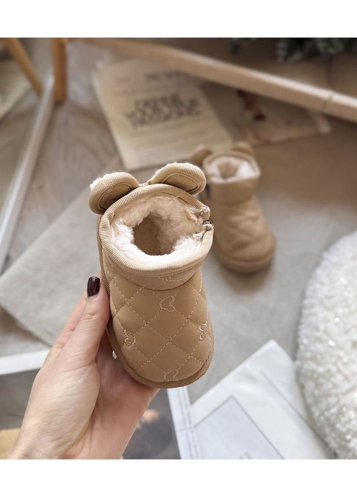 Зимові дитячі черевички з милими вушкам колір темний бежевий 10960 No Brand (369110517)