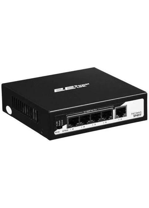 Комутатор PowerLink SP401F,, некерований, 4xFE PoE 10/100M, 1xFE Uplink 10/100M, 55 Вт, автовизначення полярності (-SP401F-2) 2E (395348441)