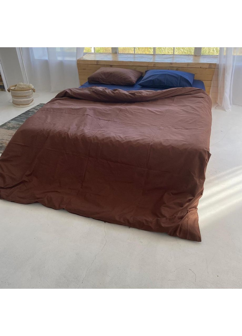 Постільна білизна з резинкою Шоколад + синій, ранфорс Двухспальний розмір, наволочки 70/70 No Brand (363192107)