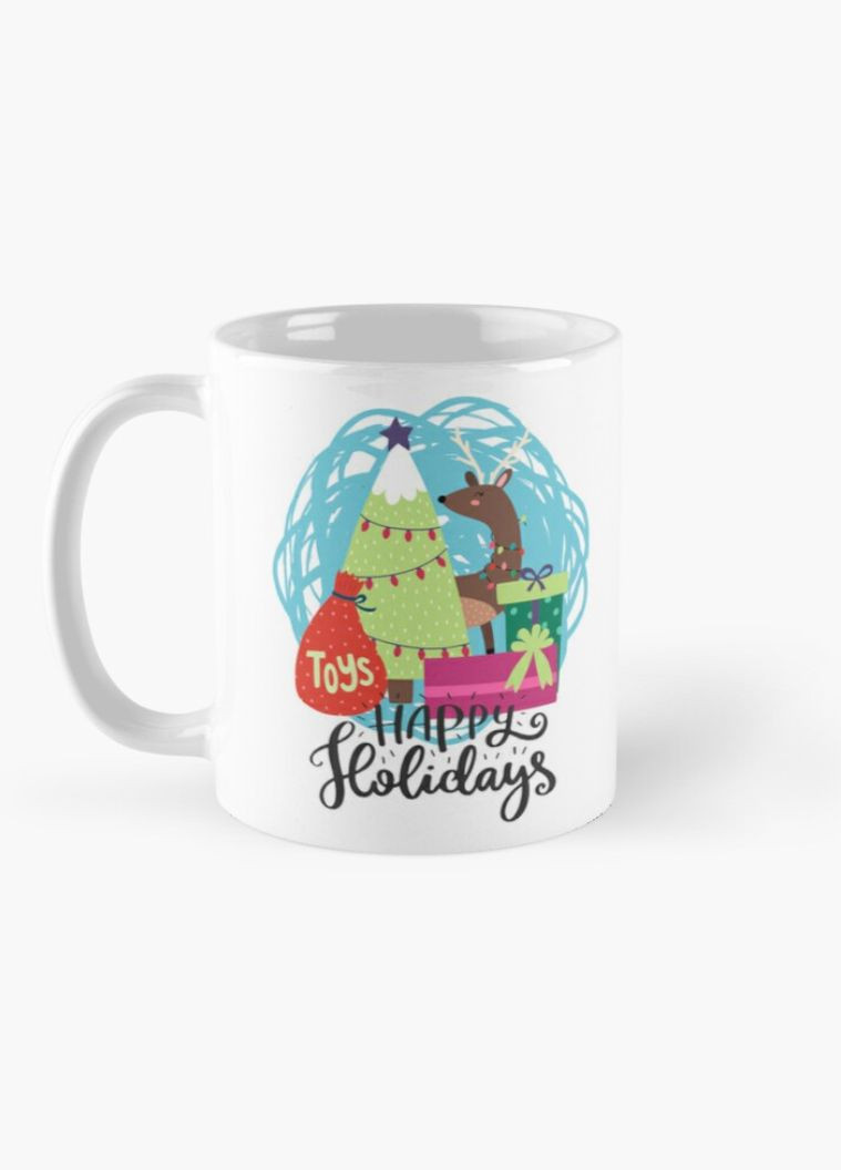 Чашка Керамическая Кружка с принтом Happy holidays Елочка 1 Белая 330 мл Orca (307501390)