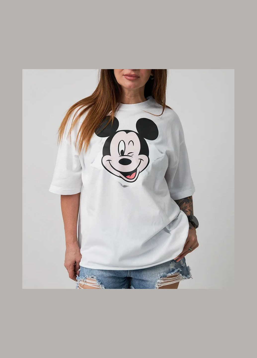 Женская футболка оверсайз "Mickey" белого цвета (1111L4048) No Brand - (335811352)