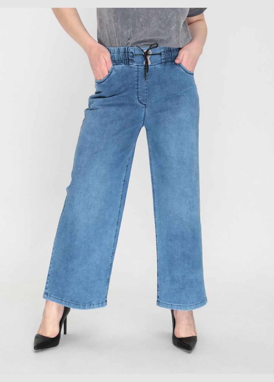 Джинсы женские голубые широкие палаццо с резинкой на поясе Палаццо Adorati - (322999521)